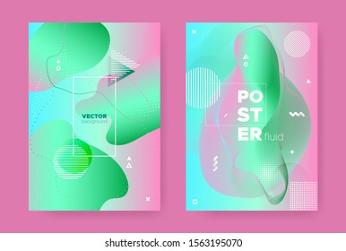 Modern Memphis Geometric Elements. 70s or 80s Design. Pink Fluid Gradient Shapes. Vector Pastel Wave Posters. Abstract Geometric Elements. Wave Gradient Shape. Abstract Geometric Background.