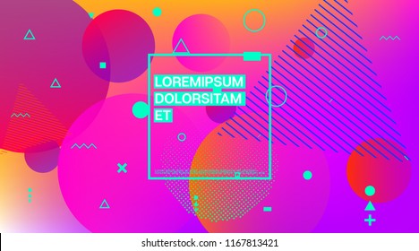 Modern Memphis Minimal Geometric Pattern. Minimal Cover, Trendy Falling Shapes, Business Template Layout. Memphis Futuristic Flyer Flat Corporate Identity. Vector Poster Presentation