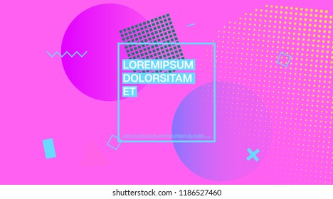 Modern Memphis Minimal Geometric Pattern. Cool Minimal Cover, Trendy Elements, Business Template. Memphis Futuristic Flyer Flat Corporate Identity. Neon Music Party Poster