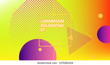 Modern Memphis Minimal Geometric Pattern. Geometric Elements, Minimal Business Cover Template. Futuristic Memphis Pattern, Vintage Corporate Identity Layout. Neon Music Party Poster