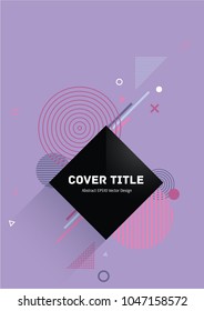 Modern memphis neo pattern with white, pink, magenta and purple geometrical shapes on violet background. Minimalistic front page template. Memphis neo style illustration for journalistic purpose.