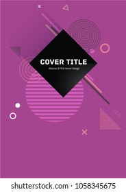 Modern memphis notepad cover pattern. Cool memphis template front page with white, orange and magenta geometrical shapes on purple background. Memphis notepad cover design for marketing purpose.