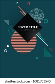 Modern memphis notepad cover pattern. Cool memphis template front page with white, and geometrical shapes on background. Memphis notepad cover vector for student purpose.