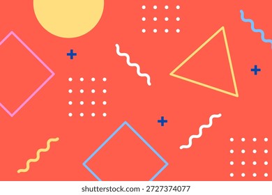Modernos fondos de color naranja de memphis con Formas geométricas abstractas, colores brillantes, patrones simples y sensaciones retro de los años 80. Ilustración vectorial