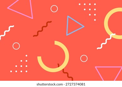 Modern memphis orange backgrounds with abstract geometric shapes, bright colors, simple patterns, and retro 80s feels. Vector Illustration