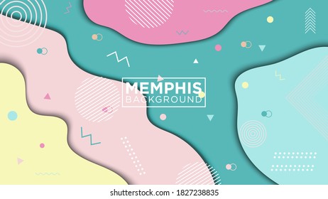 Modern Memphis with pastel color background isolated, pastel paper art vector with memphis element