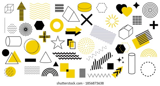 Modern memphis pattern with geometric shapes set. Graphic element vector. Abstract retro texture. Stock image.