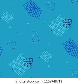 Modern Memphis Pattern. Seamless Background for Wallpaper, Print, Textile in Trendy Style. Colorful Geometric Pattern with Hand Drawn Scribble Elements. Colorful Triangles, Rings, Zigzags and Dots.