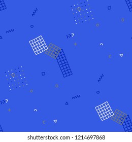 Modern Memphis Pattern. Seamless Background for Card, Banner, Cover in Trendy Style. Colorful Geometric Pattern with Hand Drawn Scribble Elements. Colorful Triangles, Rings, Zigzags and Dots.