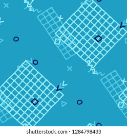 Modern Memphis Pattern. Seamless Background for Wallpaper, Print, Textile in Trendy Style. Colorful Geometric Pattern with Hand Drawn Scribble Elements. Colorful Triangles, Rings, Zigzags and Dots.