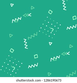 Modern Memphis Pattern. Seamless Background for Banner, Poster, Cloth in Trendy Style. Colorful Geometric Pattern with Hand Drawn Scribble Elements. Colorful Triangles, Rings, Zigzags and Dots.