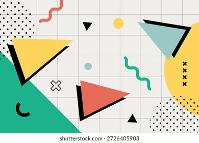 Modern Memphis posters and backgrounds with abstract geometric shapes, bright colors, simple patterns, and retro 80s feels. Vector Illustration