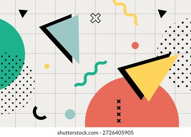 Modern Memphis posters and backgrounds with abstract geometric shapes, bright colors, simple patterns, and retro 80s feels. Vector Illustration