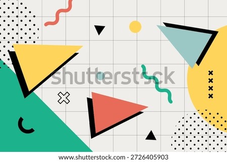 Modern Memphis posters and backgrounds with abstract geometric shapes, bright colors, simple patterns, and retro 80s feels. Vector Illustration