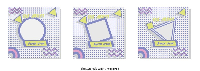 modern memphis style banner for fashion social media kit marketing also for art and music festival with pop art color scheme