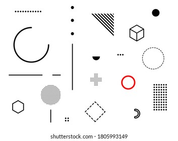 Moderne, geometrische Gestaltung im Stil eines Memphis auf schwarzem, abstraktem, geometrischem Hintergrund, Designvorlagen, geometrische Muster