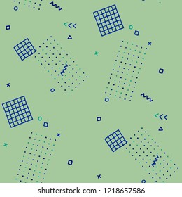 Modern Memphis Texture. Seamless Background for Wallpaper, Calico, Fabric in Trendy Style. Colorful Geometric Pattern with Hand Drawn Scribble Elements. Colorful Triangles, Rings, Zigzags and Dots.