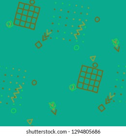 Modern Memphis Texture. Seamless Background for Banner, Fabric, Cloth in Trendy Style. Colorful Geometric Pattern with Hand Drawn Scribble Elements. Colorful Triangles, Rings, Zigzags and Dots.