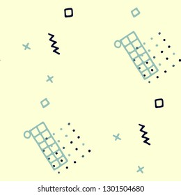 Modern Memphis Texture. Seamless Background for Banner, Poster, Cover in Trendy Style. Bright Geometric Pattern with Hand Drawn Scribble Elements. Colorful Triangles, Rings, Zigzags and Dots.