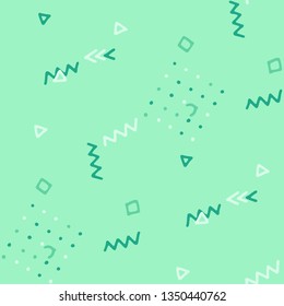 Modern Memphis Texture. Seamless Background for Card, Poster, Cover in Trendy Style. Colorful Geometric Pattern with Hand Drawn Scribble Elements. Colorful Triangles, Rings, Zigzags and Dots.