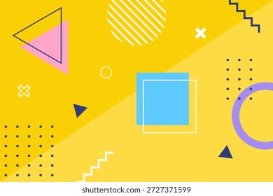 Mênfis modernos fundos amarelos com formas geométricas abstratas, cores brilhantes, padrões simples, e retro 80s sente. Ilustração de vetor