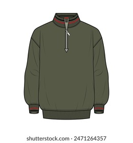 Modern Men's Apparel: Casual Black Quarter Zip Jacket Template Vector Mockup