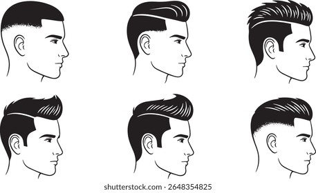 Modern Men's Haircuts Coleção elegante Barber Shop Vetor Set.