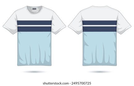 Modern men's striped t-shirt mockup front and back view