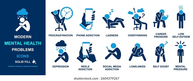 modern mental health problems procrastination, depression, social media addiction, over thinking self doubt, phone addiction, laziness, reels addiction, career pressure, mental pressure, loneliness,