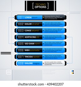Modern menu template. Futuristic techno business style. Useful for annual reports, presentations and advertising.