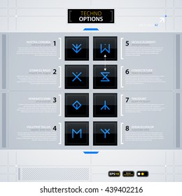 Modern menu template. Futuristic techno business style. Useful for annual reports, presentations and advertising.