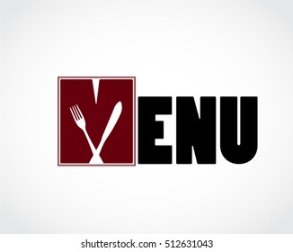 modern menu text with knife and fork