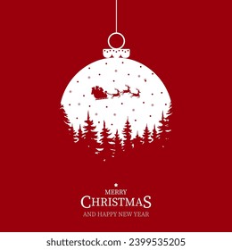 Modern merry christmas background with modern design. Christmas red card with bauble and Santa Claus. Vector graphics