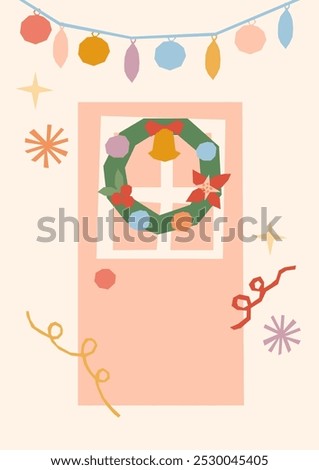 Pastel-colored garland in front of a cloudy sky.
