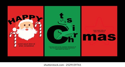 Modern  Merry Christmas and Happy Holiday Greeting Card Poster with  christmas elements in minimal style    Christmas Poster background with Winter Holiday design layouts