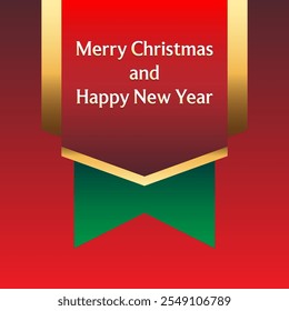 Modern Merry Christmas and Happy New Year flag banner decoration isolated on gradient red background