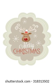 Modern Merry Christmas and  New Year greeting Card with Typography. Cute Christmas character