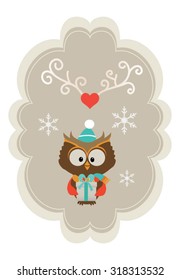 Modern Merry Christmas and  New Year greeting Card with Typography. Cute Christmas character