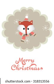 Modern Merry Christmas and  New Year greeting Card with Typography. Cute Christmas character