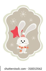 Modern Merry Christmas and  New Year greeting Card with Typography. Cute Christmas character