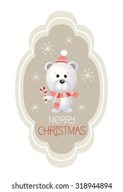 Modern Merry Christmas and  New Year greeting Card with Typography. Cute Christmas character
