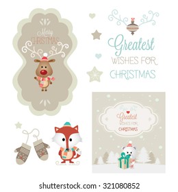 Modern Merry Christmas and New Year elements. Cute Christmas character