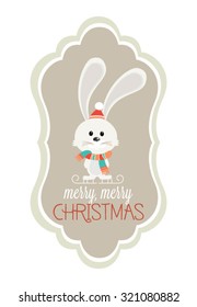 Modern Merry Christmas and New Year greeting Card with Typography. Cute Christmas character