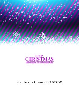 Modern Merry Christmas  stripes background with snow and greetings. Vector holidays banner design. Xmas decor with snow illustration. 
