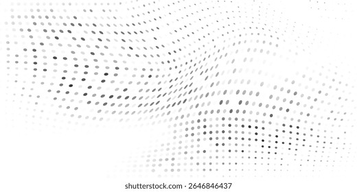 Textura de gradiente de meio-tom de malha moderna. Plano de fundo de ponto de polca de fuga. Vetor de padrão de gradação de pontos repetitivos