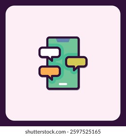 Modern messaging app concept with minimalist smartphone interface and speech balloons