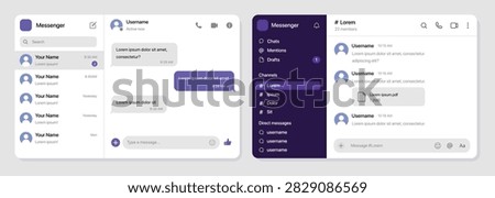 Modern messaging interface collection with chat windows, contact lists, conversation panels and team communication screens