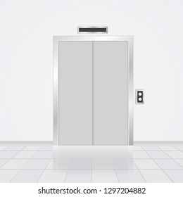 Modern metal elevator with closed doors. Illustration