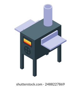 Modern metal foundry furnace with a chimney, heating and melting metal for casting