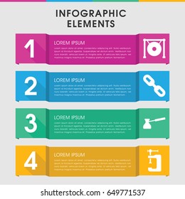 Modern metal infographic template. infographic design with metal icons includes vice clamp, gong, turk. can be used for presentation, diagram, annual report, web design.